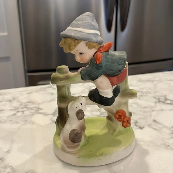 Flambro Collector Series boy and dog on fence Hummel Look Alike Vintage - cute! - Picture 1 of 8